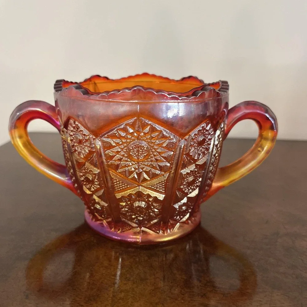 Vintage Indiana Glass Carnival Heirloom Iridescent Sunset Cream & Sugar Set‎